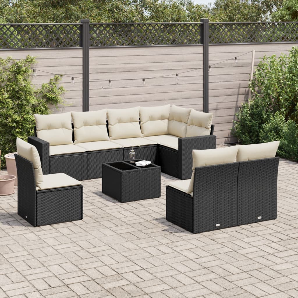 vidaXL 8-delige Loungeset met kussens poly rattan zwart