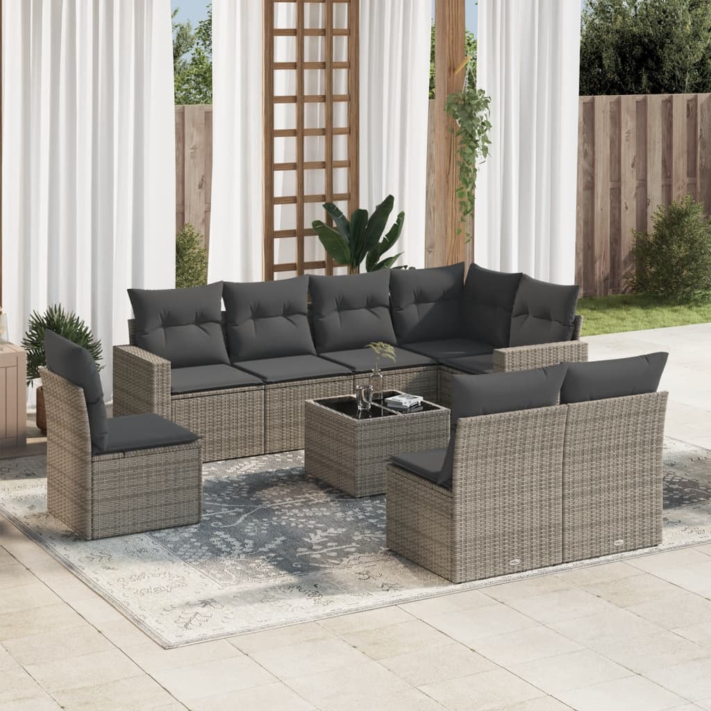 vidaXL 8-delige Loungeset met kussens poly rattan zwart