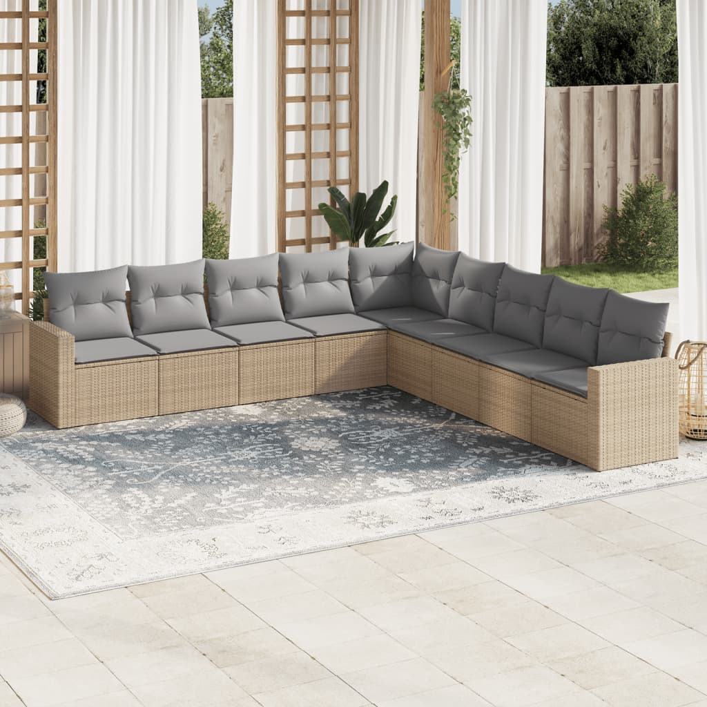 vidaXL 9-delige Loungeset met kussens poly rattan zwart