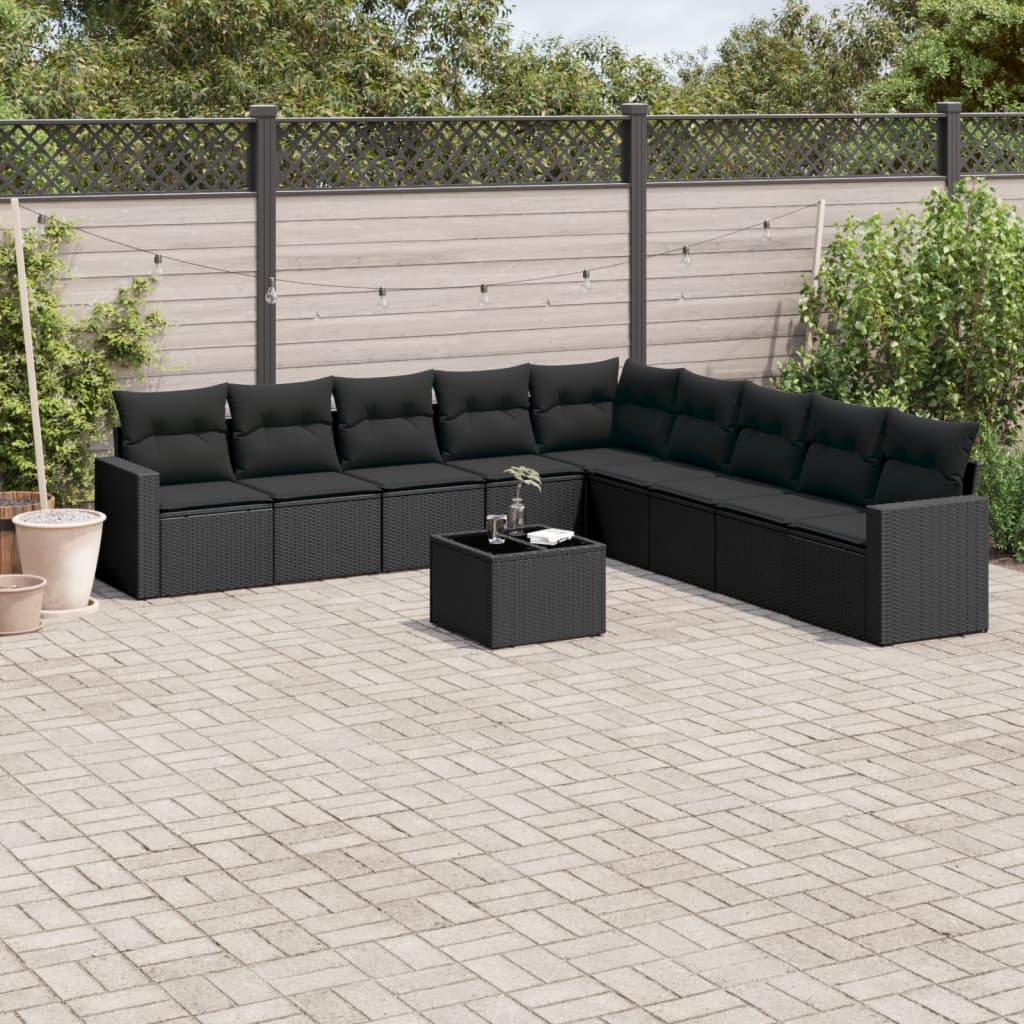 vidaXL 9-delige Loungeset met kussens poly rattan zwart