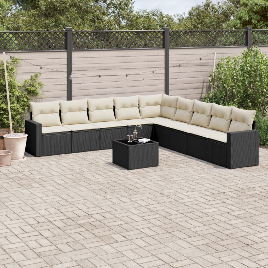 vidaXL 9-delige Loungeset met kussens poly rattan zwart