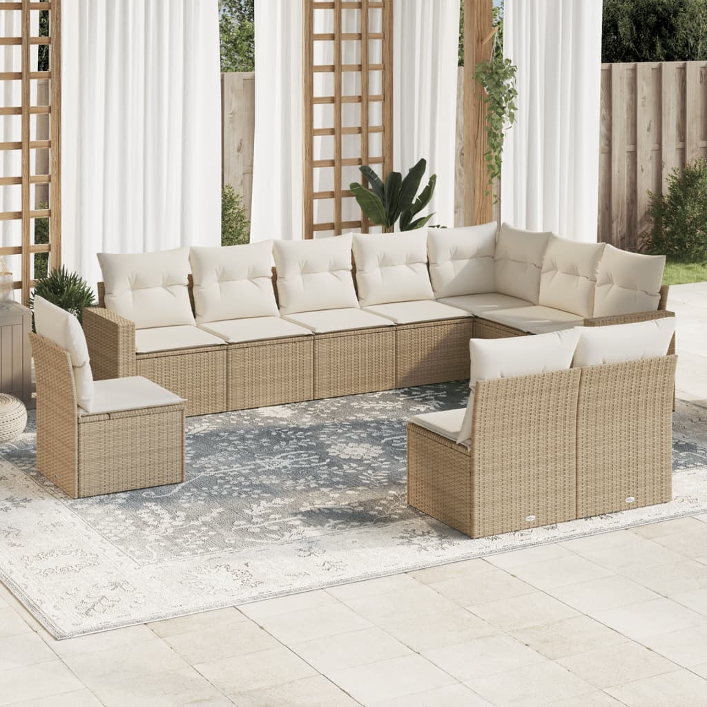 vidaXL 10-delige Loungeset met kussens poly rattan zwart