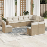 vidaXL 10-delige Loungeset met kussens poly rattan zwart