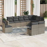 vidaXL 10-delige Loungeset met kussens poly rattan zwart
