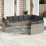 vidaXL 10-delige Loungeset met kussens poly rattan zwart