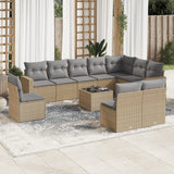 vidaXL 10-delige Loungeset met kussens poly rattan zwart