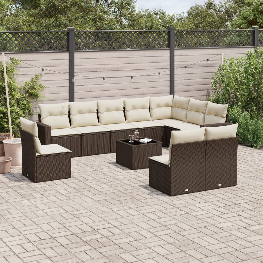 vidaXL 10-delige Loungeset met kussens poly rattan zwart