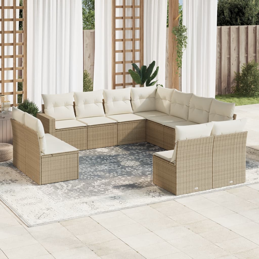 vidaXL 11-delige Loungeset met kussens poly rattan zwart