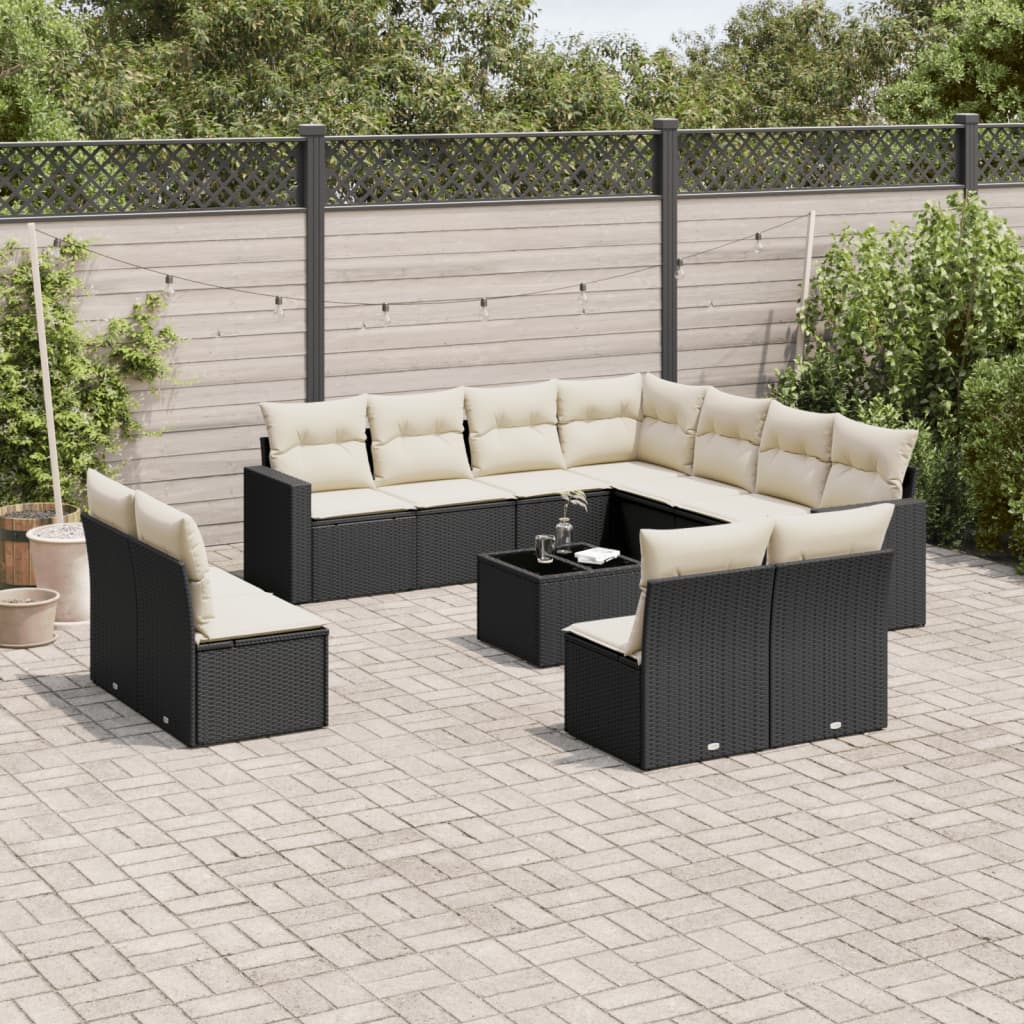 vidaXL 11-delige Loungeset met kussens poly rattan zwart