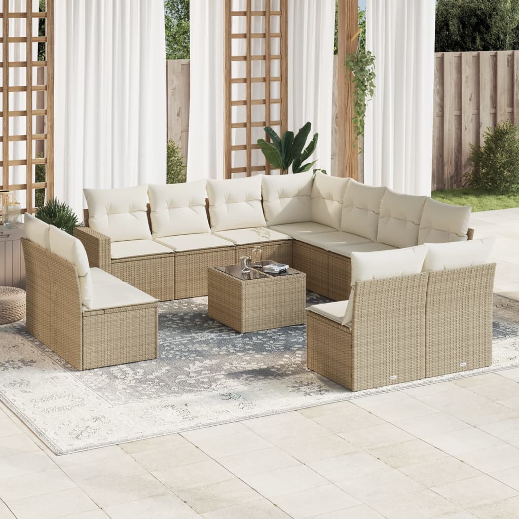 vidaXL 11-delige Loungeset met kussens poly rattan zwart