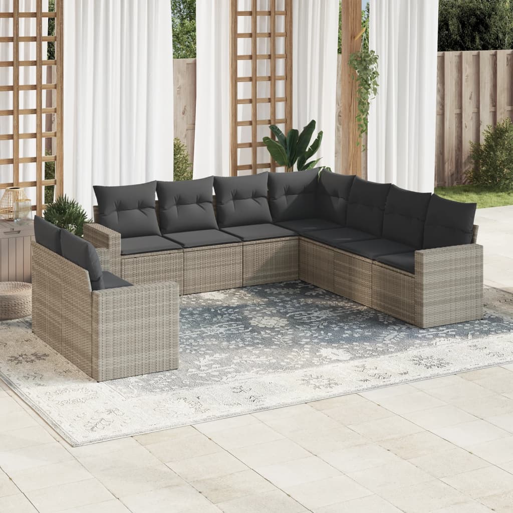vidaXL 9-delige Loungeset met kussens poly rattan zwart