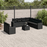 vidaXL 9-delige Loungeset met kussens poly rattan zwart