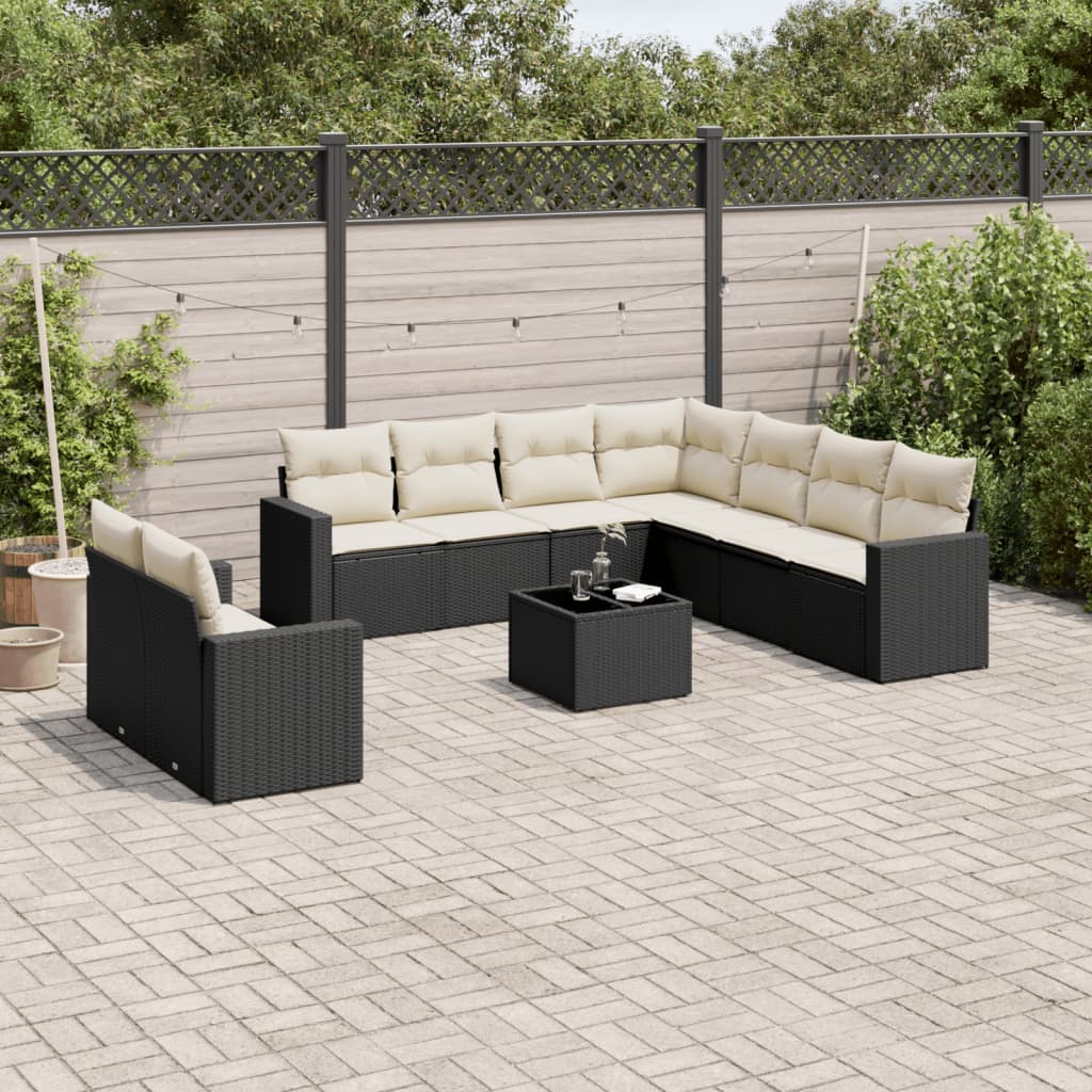 vidaXL 9-delige Loungeset met kussens poly rattan zwart