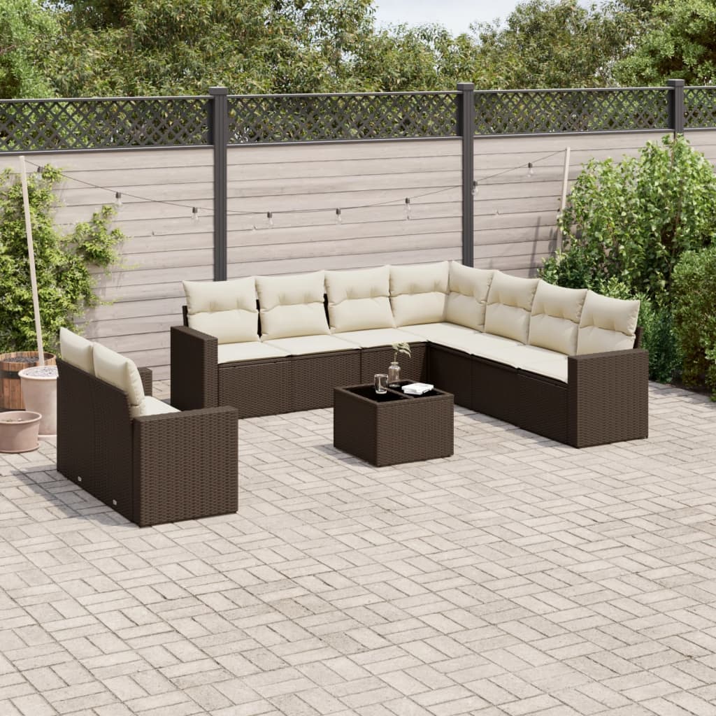 vidaXL 9-delige Loungeset met kussens poly rattan zwart