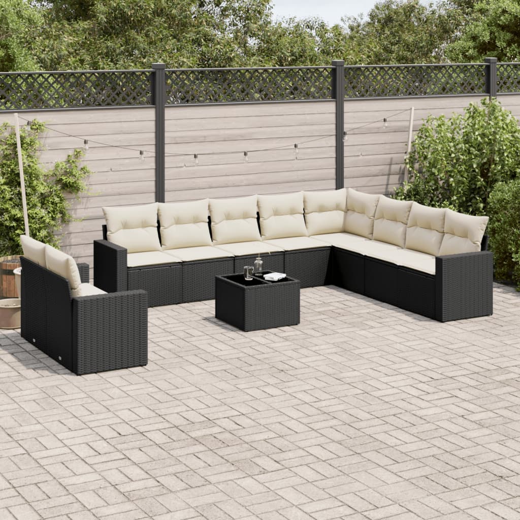 vidaXL 10-delige Loungeset met kussens poly rattan zwart