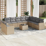 vidaXL 10-delige Loungeset met kussens poly rattan zwart