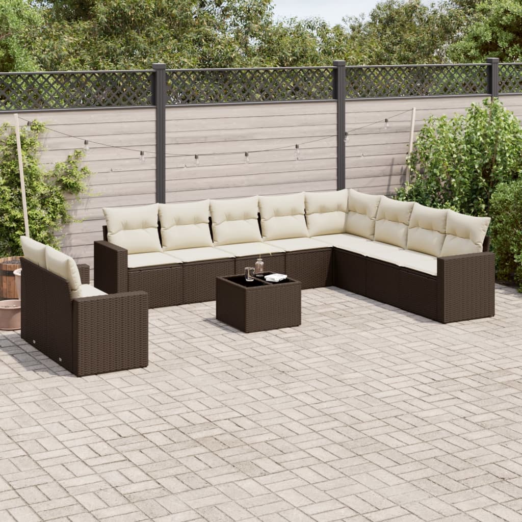 vidaXL 10-delige Loungeset met kussens poly rattan zwart