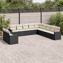 vidaXL 11-Piece Lounge Set with Cushions Poly Rattan Black