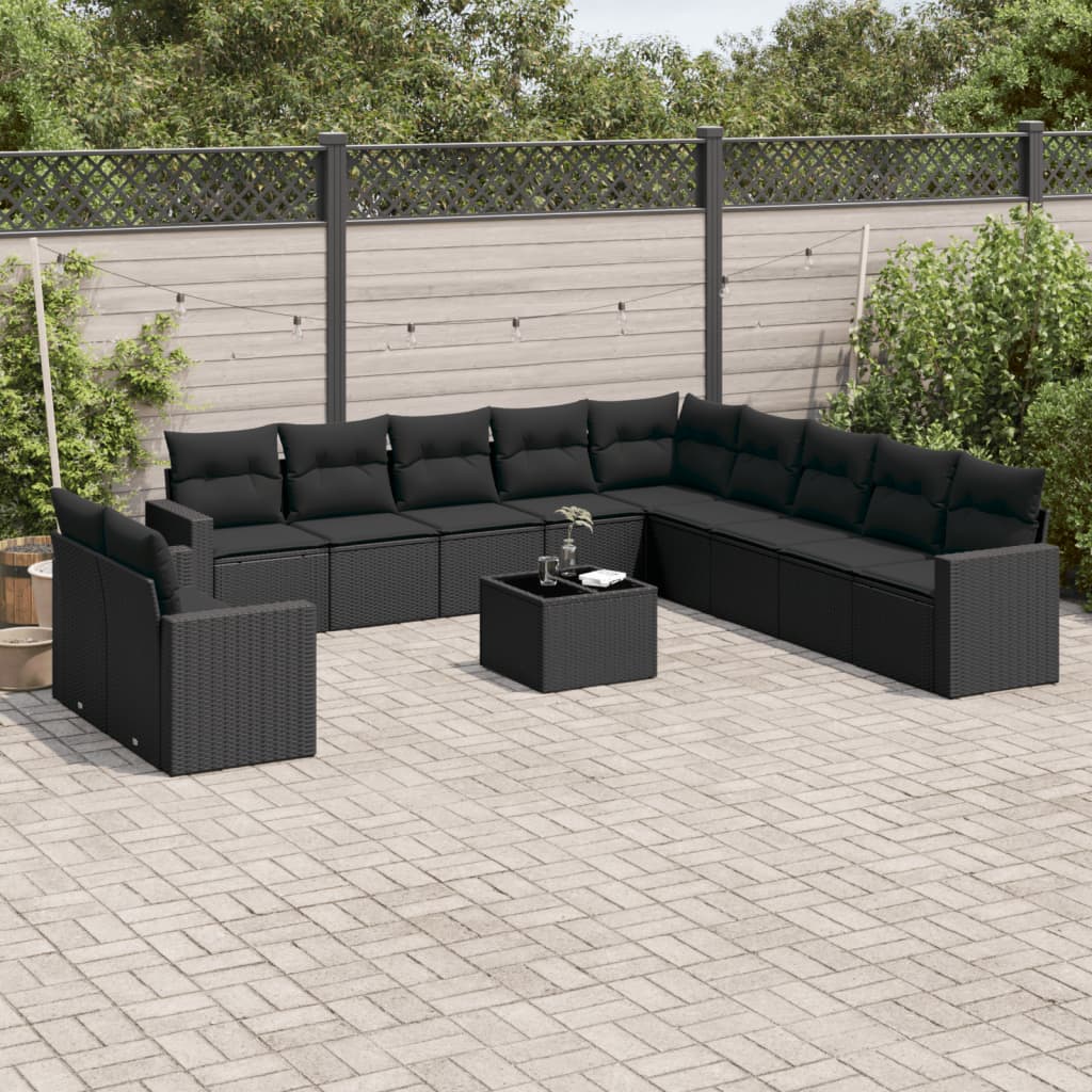 vidaXL 11-delige Loungeset met kussens poly rattan zwart