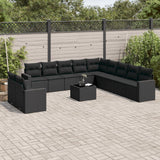 vidaXL 11-delige Loungeset met kussens poly rattan zwart