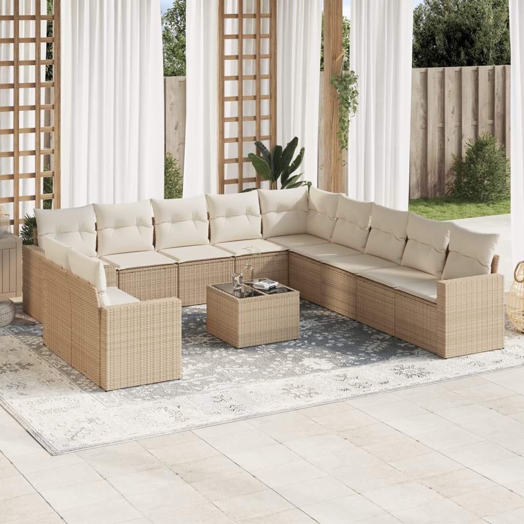 vidaXL 11-delige Loungeset met kussens poly rattan zwart