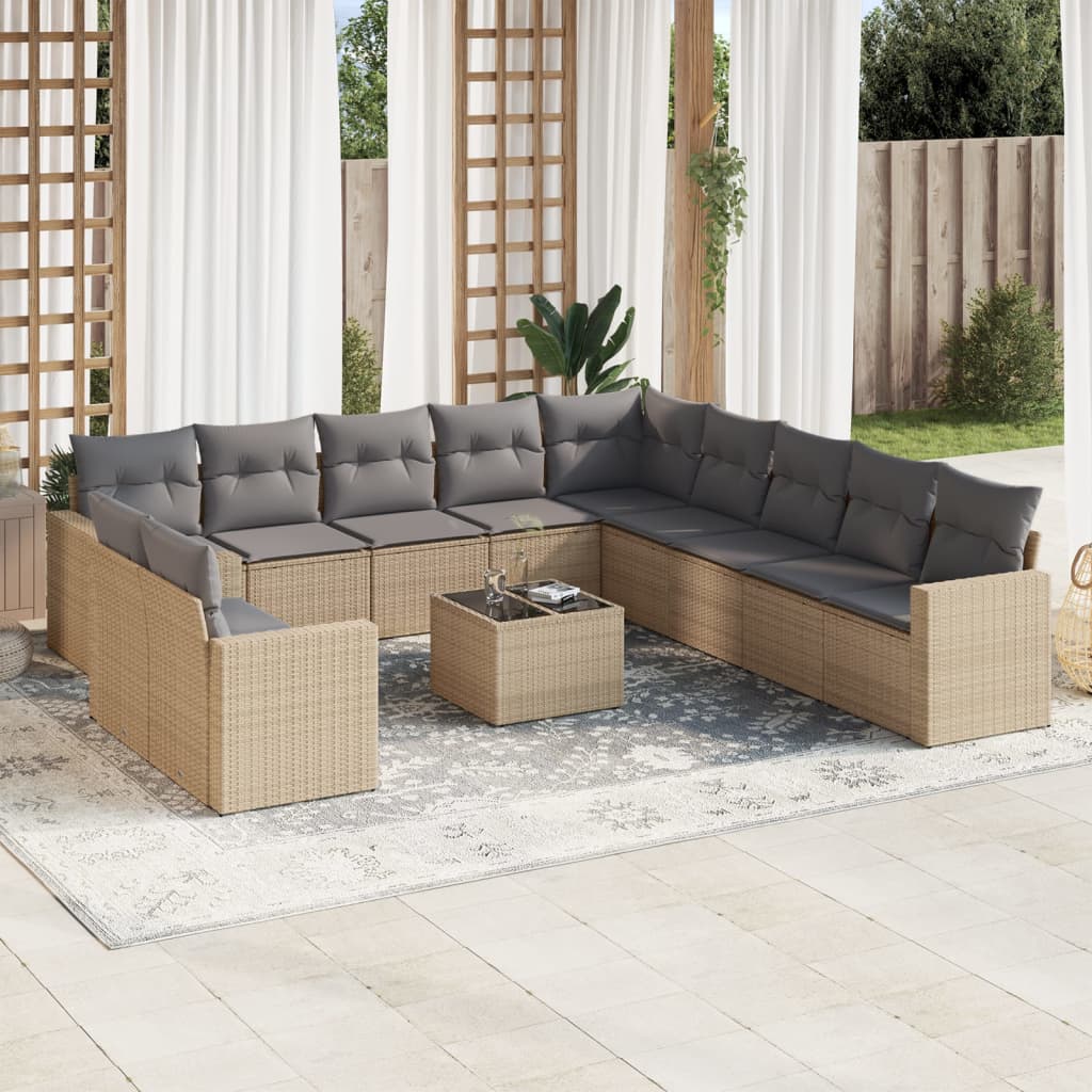 vidaXL 11-delige Loungeset met kussens poly rattan zwart