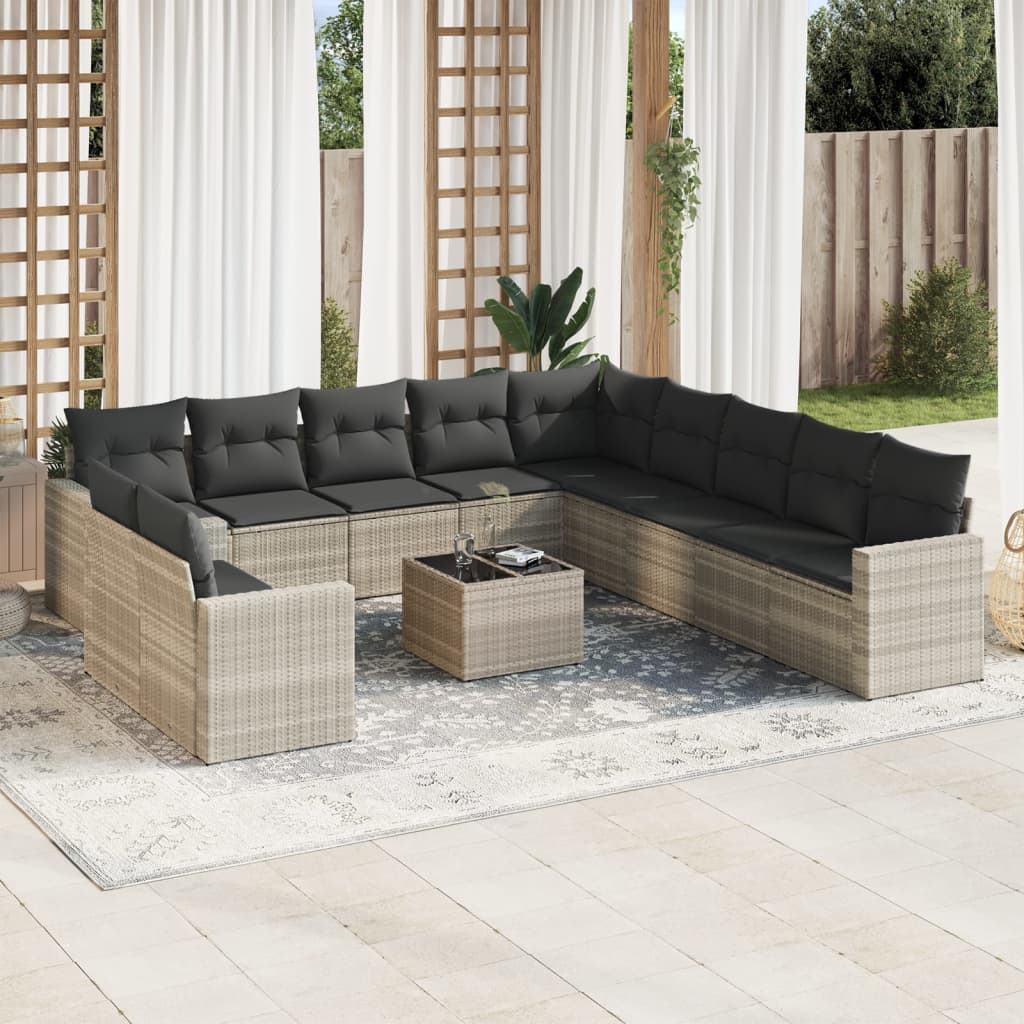 vidaXL 11-delige Loungeset met kussens poly rattan zwart