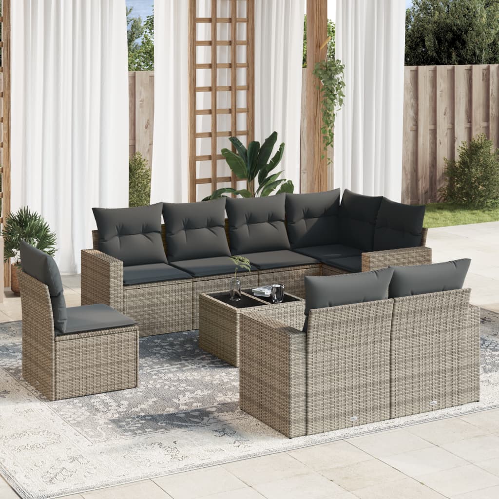 vidaXL 8-delige Loungeset met kussens poly rattan zwart