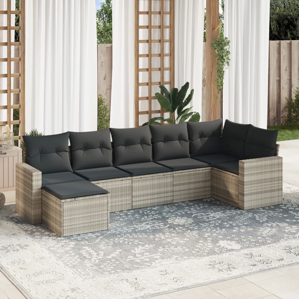 vidaXL 7-delige Loungeset met kussens poly rattan zwart