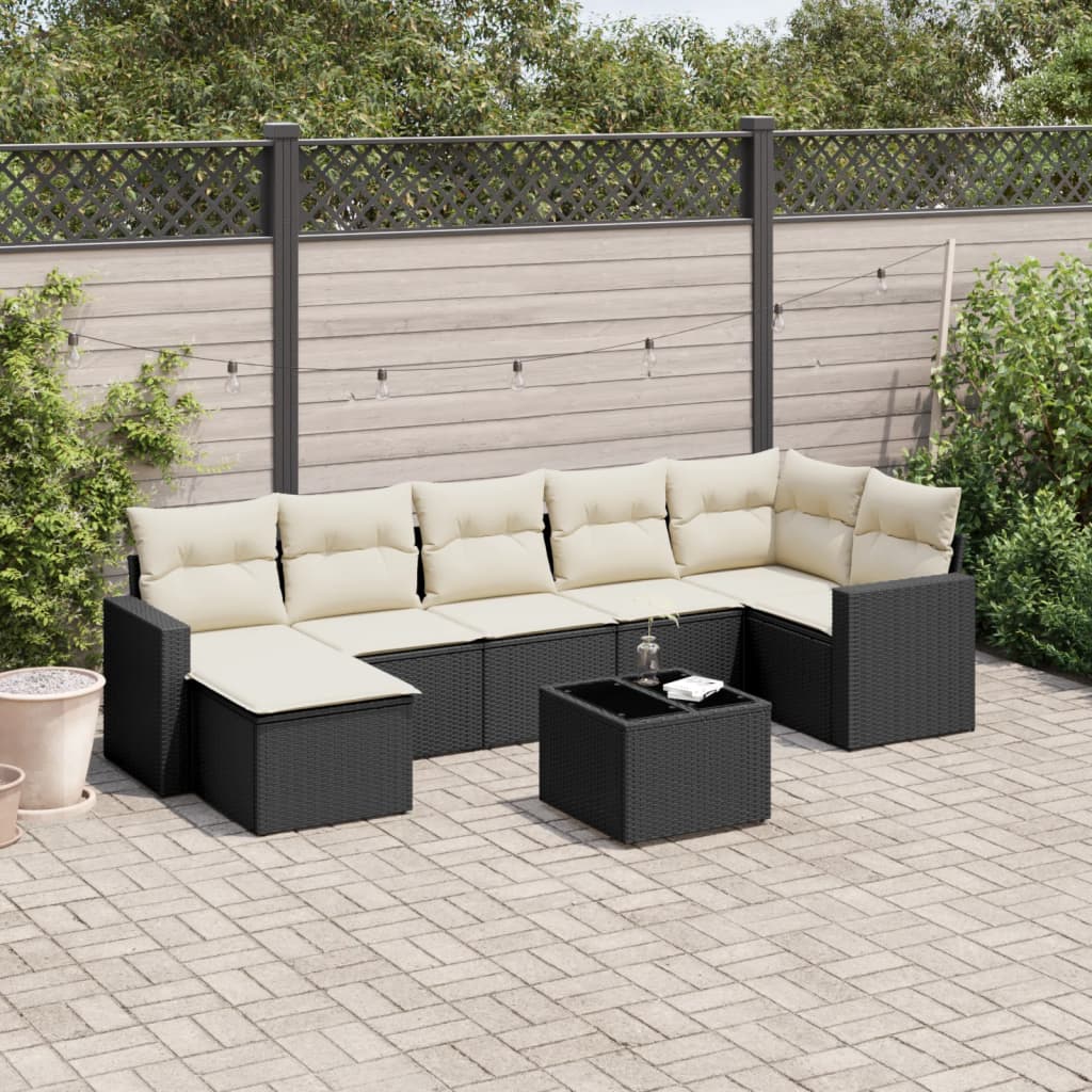 vidaXL 7-delige Loungeset met kussens poly rattan zwart