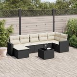 vidaXL 7-delige Loungeset met kussens poly rattan zwart
