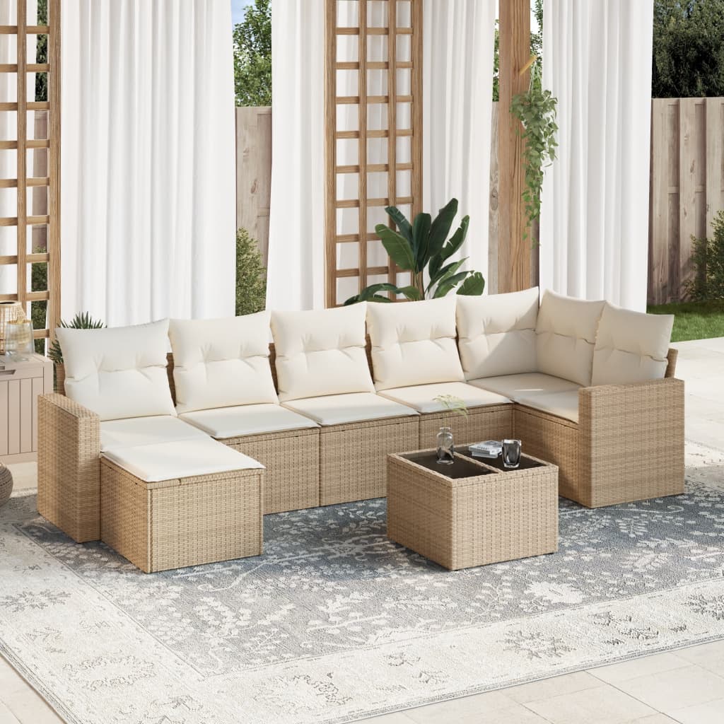 vidaXL 7-delige Loungeset met kussens poly rattan zwart