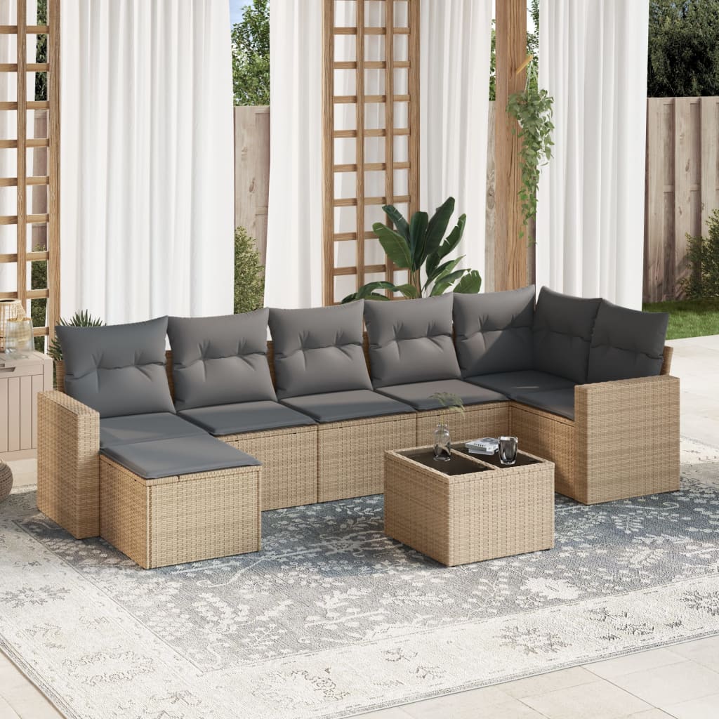 vidaXL 7-delige Loungeset met kussens poly rattan zwart