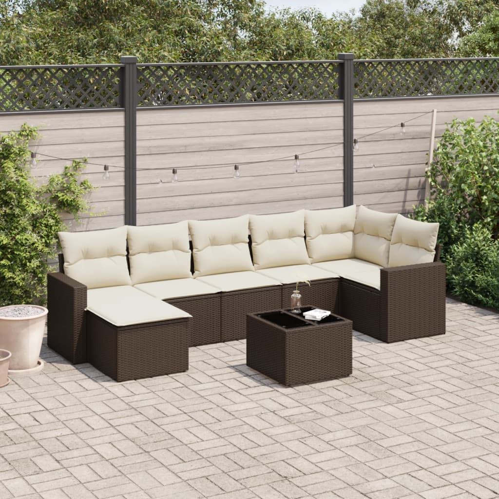 vidaXL 7-delige Loungeset met kussens poly rattan zwart
