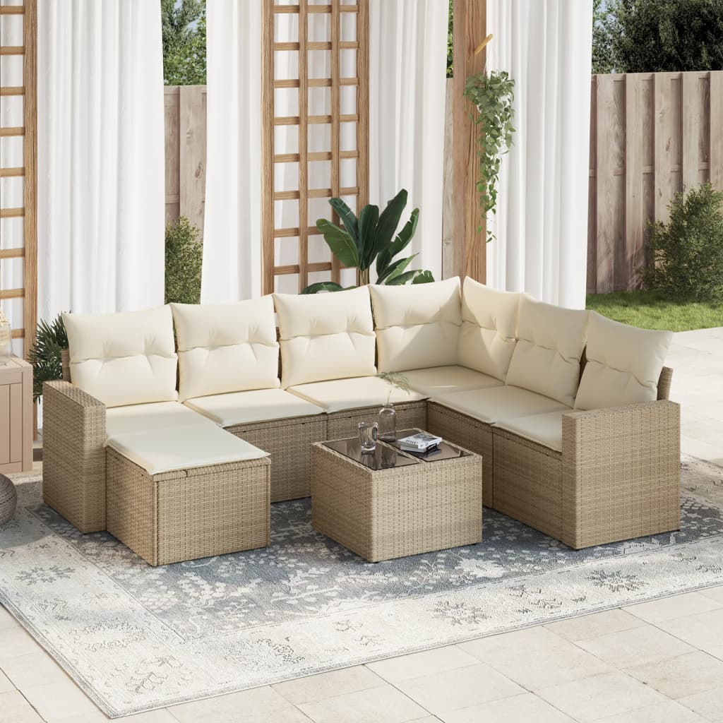 vidaXL 7-delige Loungeset met kussens poly rattan zwart