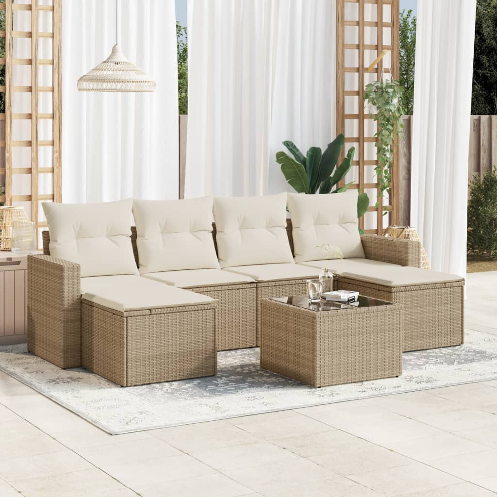 vidaXL 6-delige Loungeset met kussens poly rattan zwart