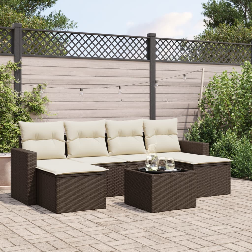 vidaXL 6-delige Loungeset met kussens poly rattan zwart