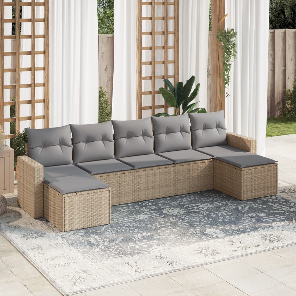 vidaXL 7-delige Loungeset met kussens poly rattan zwart