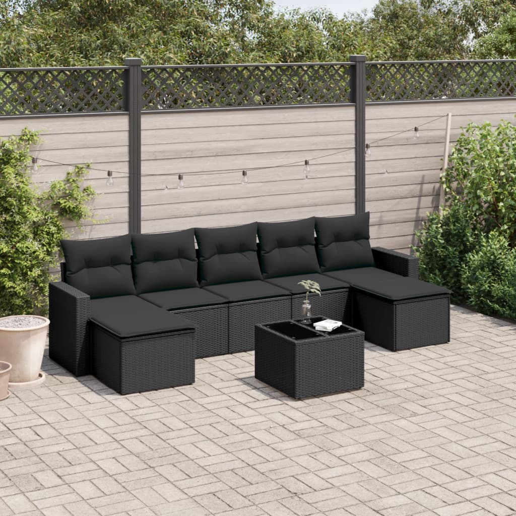 vidaXL 7-delige Loungeset met kussens poly rattan zwart