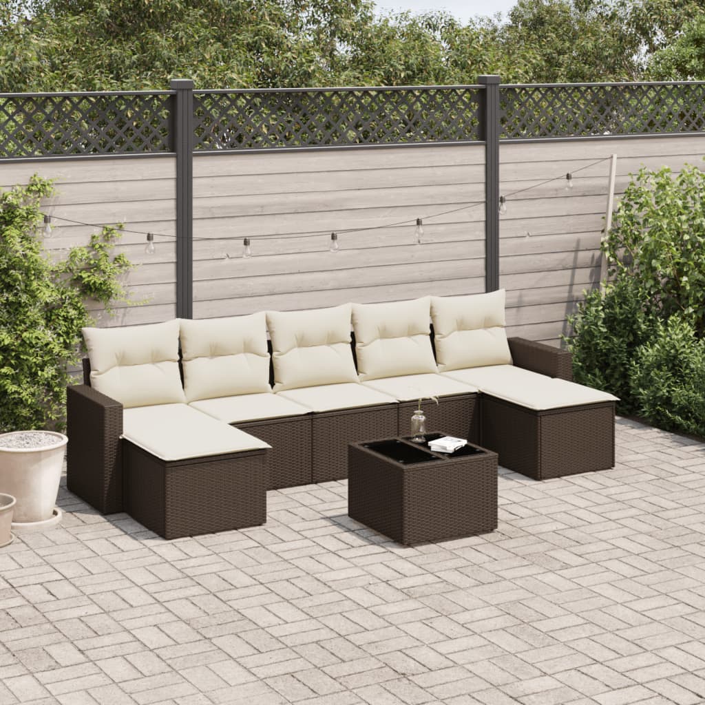 vidaXL 7-delige Loungeset met kussens poly rattan zwart