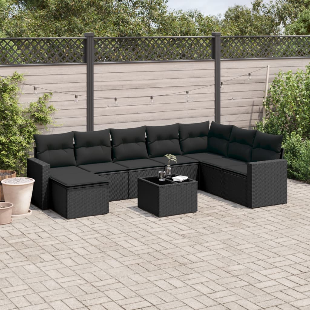 vidaXL 8-delige Loungeset met kussens poly rattan zwart