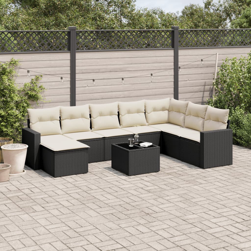 vidaXL 8-delige Loungeset met kussens poly rattan zwart