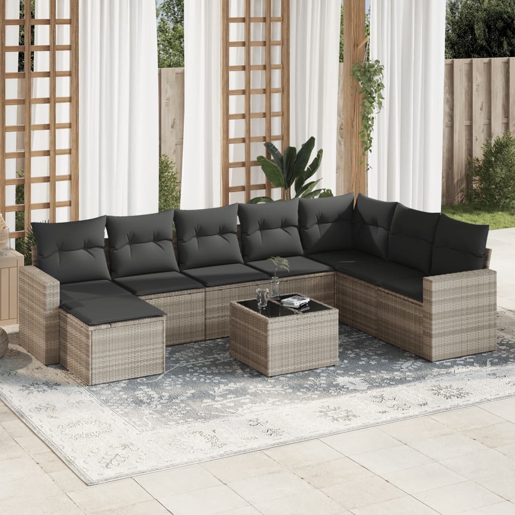 vidaXL 8-delige Loungeset met kussens poly rattan zwart