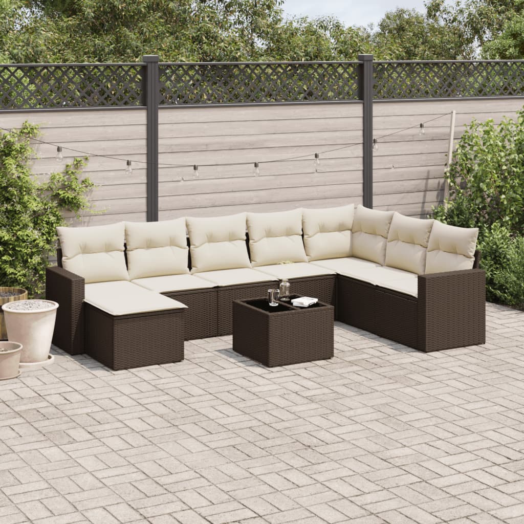 vidaXL 8-delige Loungeset met kussens poly rattan zwart