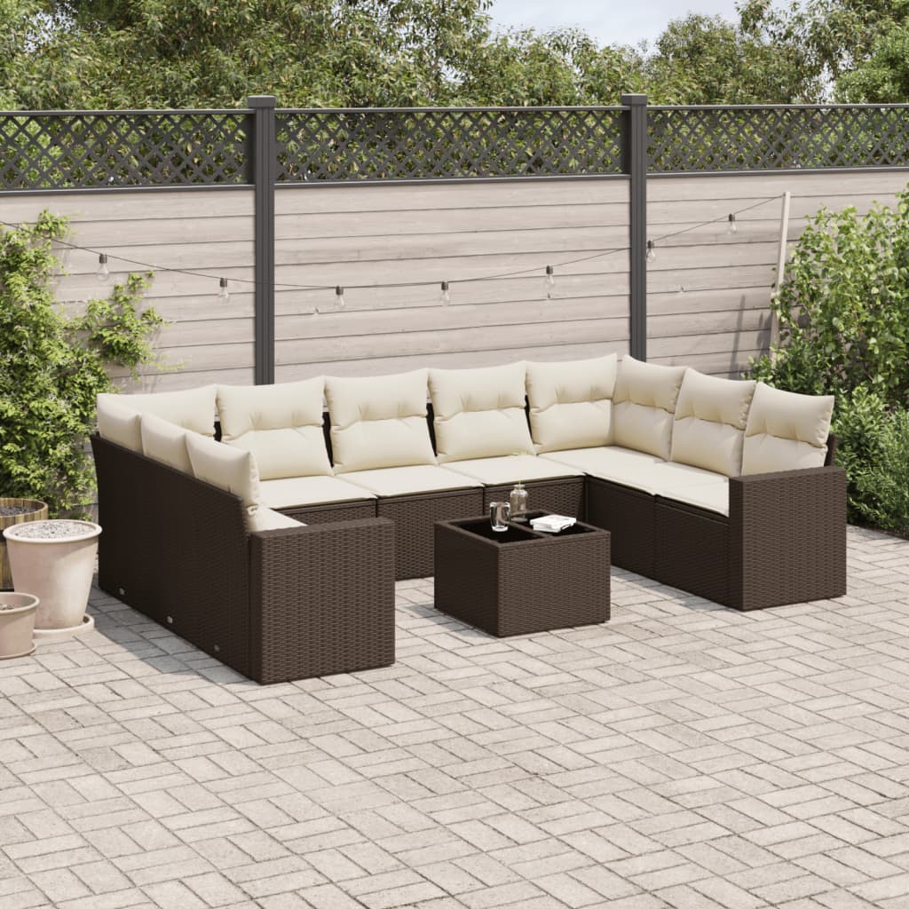 vidaXL 9-delige Loungeset met kussens poly rattan zwart