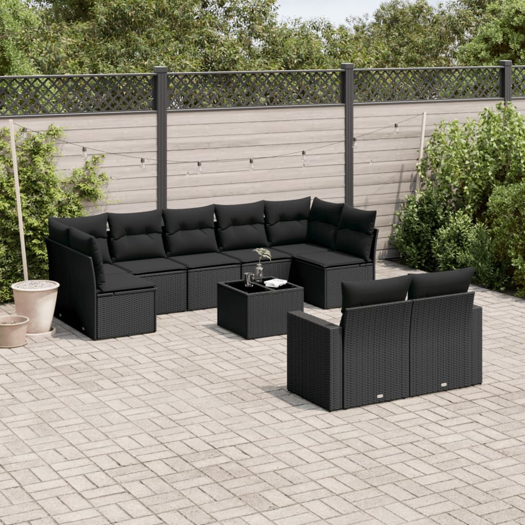 vidaXL 9-delige Loungeset met kussens poly rattan zwart