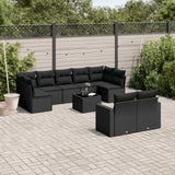 vidaXL 9-delige Loungeset met kussens poly rattan zwart