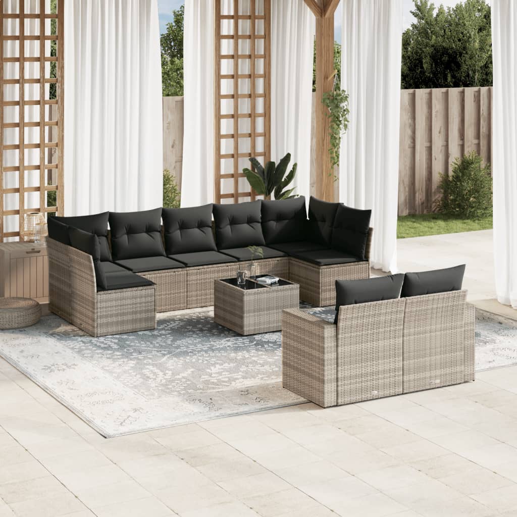 vidaXL 9-delige Loungeset met kussens poly rattan zwart