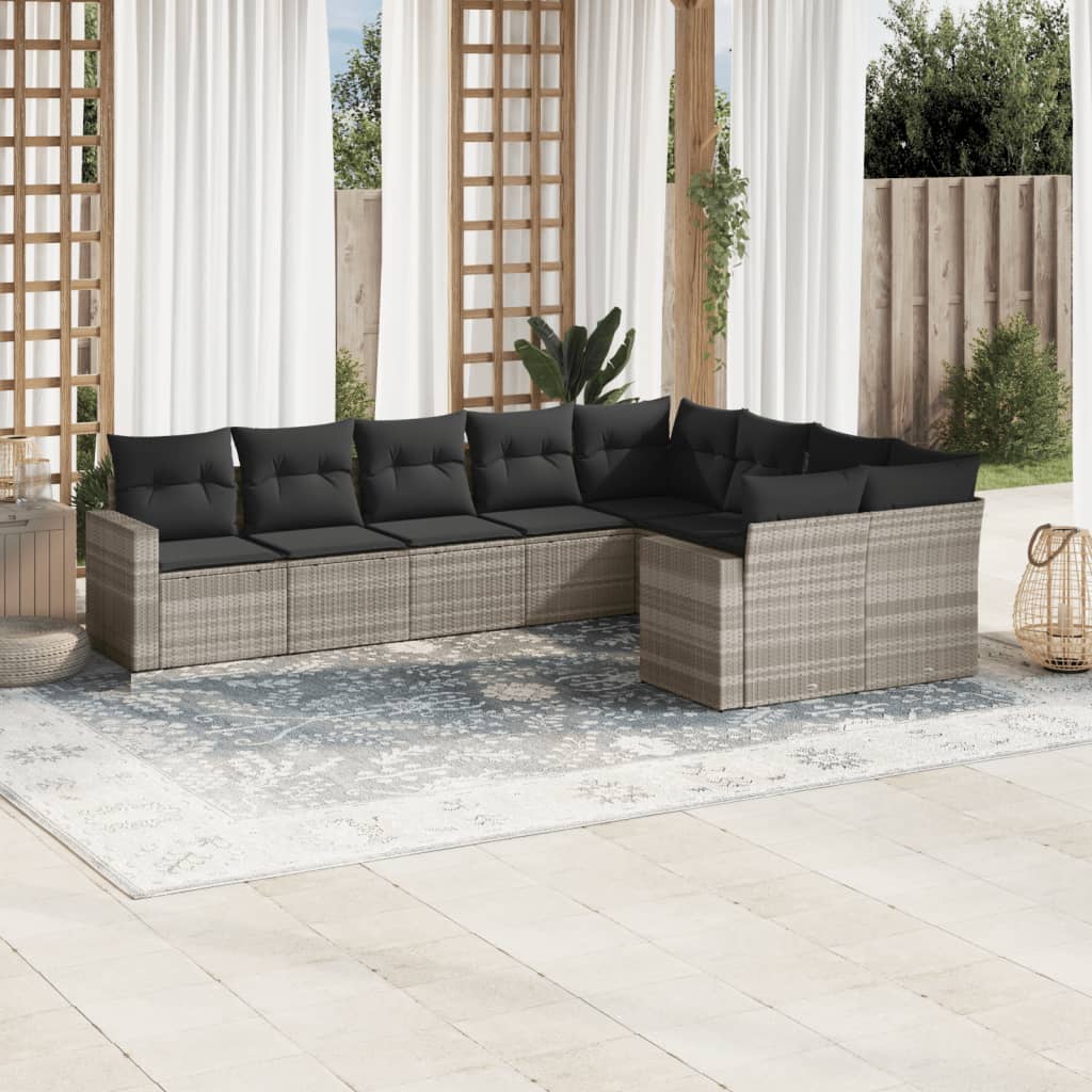 vidaXL 9-delige Loungeset met kussens poly rattan zwart
