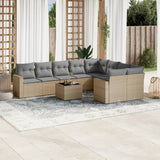 vidaXL 9-delige Loungeset met kussens poly rattan zwart